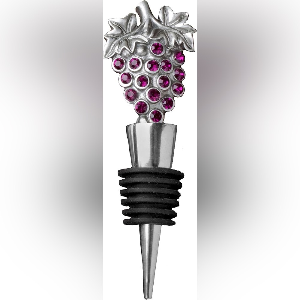 Silver Wine Stopper with Pink Gem Accents